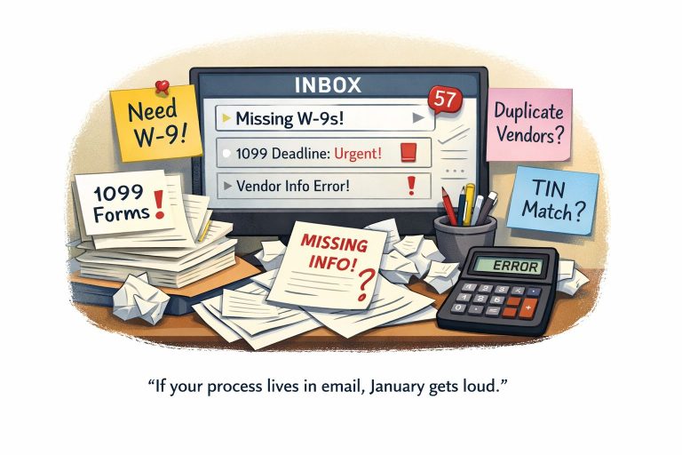 W-9 and 1099 playbook showing January vendor form chaos